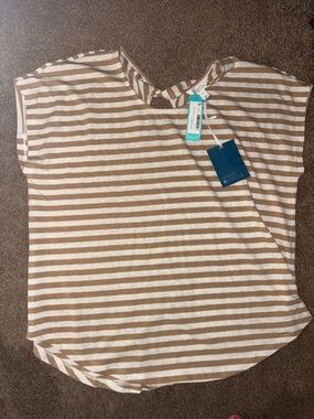 Market & Spruce Cream and Tan Striped Short-Sleeve Top